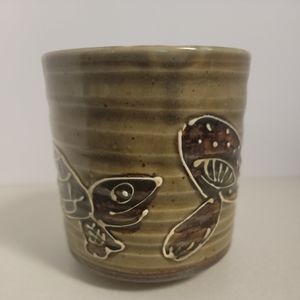 Vintage Pottery Japan Flower Pot Turtle Mushroom Planter Green Boho Hippie.